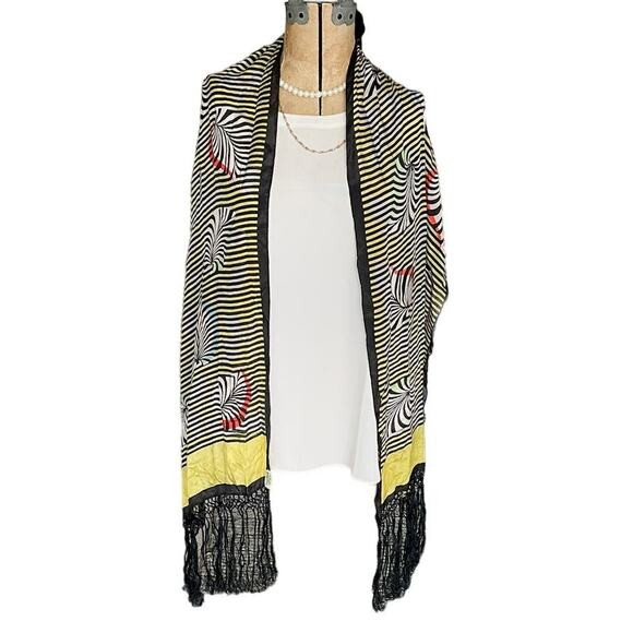 Vintage Carol Stanley 100% silk pop art 3D optical illusion fringed scarf/wrap - Picture 7 of 7